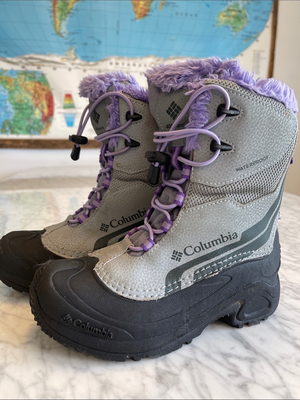 Columbia Big Kids Grey and Purple Insulated Waterproof Winter Boots